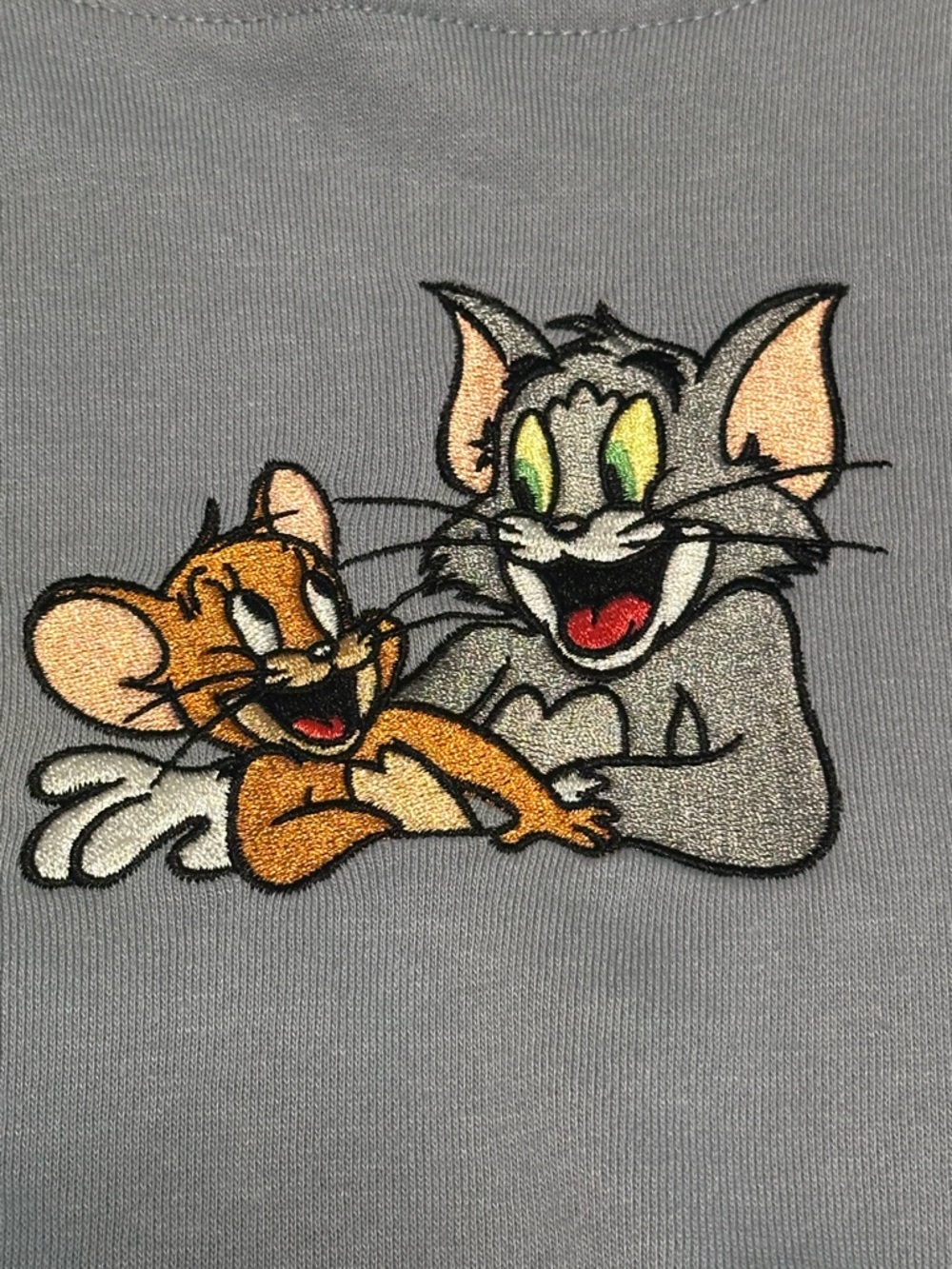 Tom & Jerry Embroidered Hoodie - Gray
